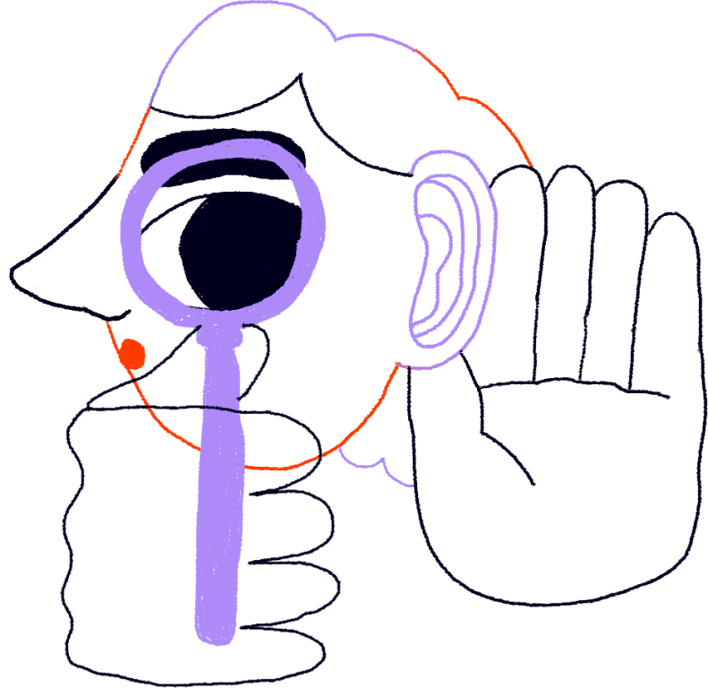 Illustration of a person looking through a magnifying glass 